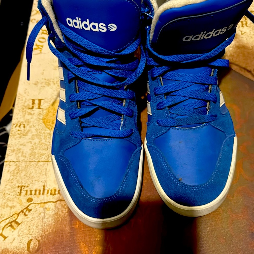 Adidas, blue and white Ortholite size 9/
